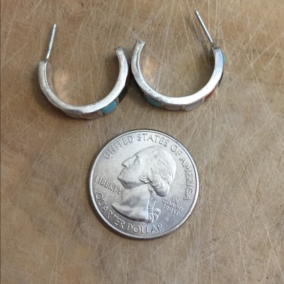 Beautiful silver earrings with inlay - Turquoise, coral, onyx, MOP - Picture 5 of 7